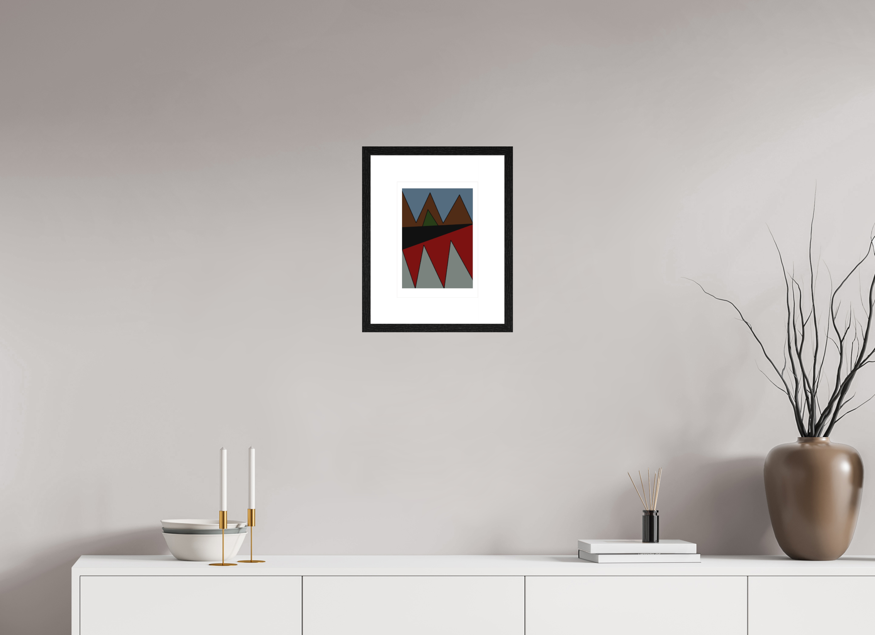 DIN A4 (21 x 29,7 cm), Ilona Mangold A4 - Framed (Black Oak) Bold Geometry – Framed Abstract Wall Art