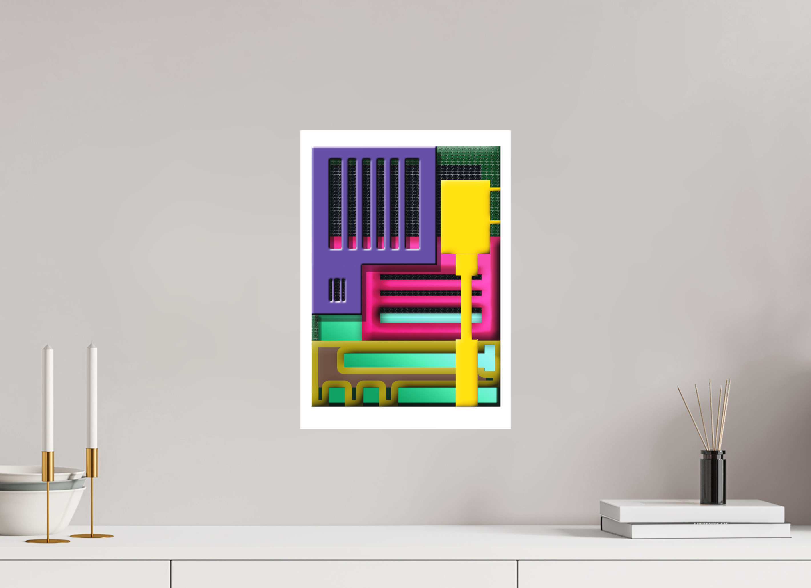 DIN A3 (29,7 x 42 cm), Ilona Mangold - FineArt Paper (no frame) Neon Structure – Modern Abstract Art Print