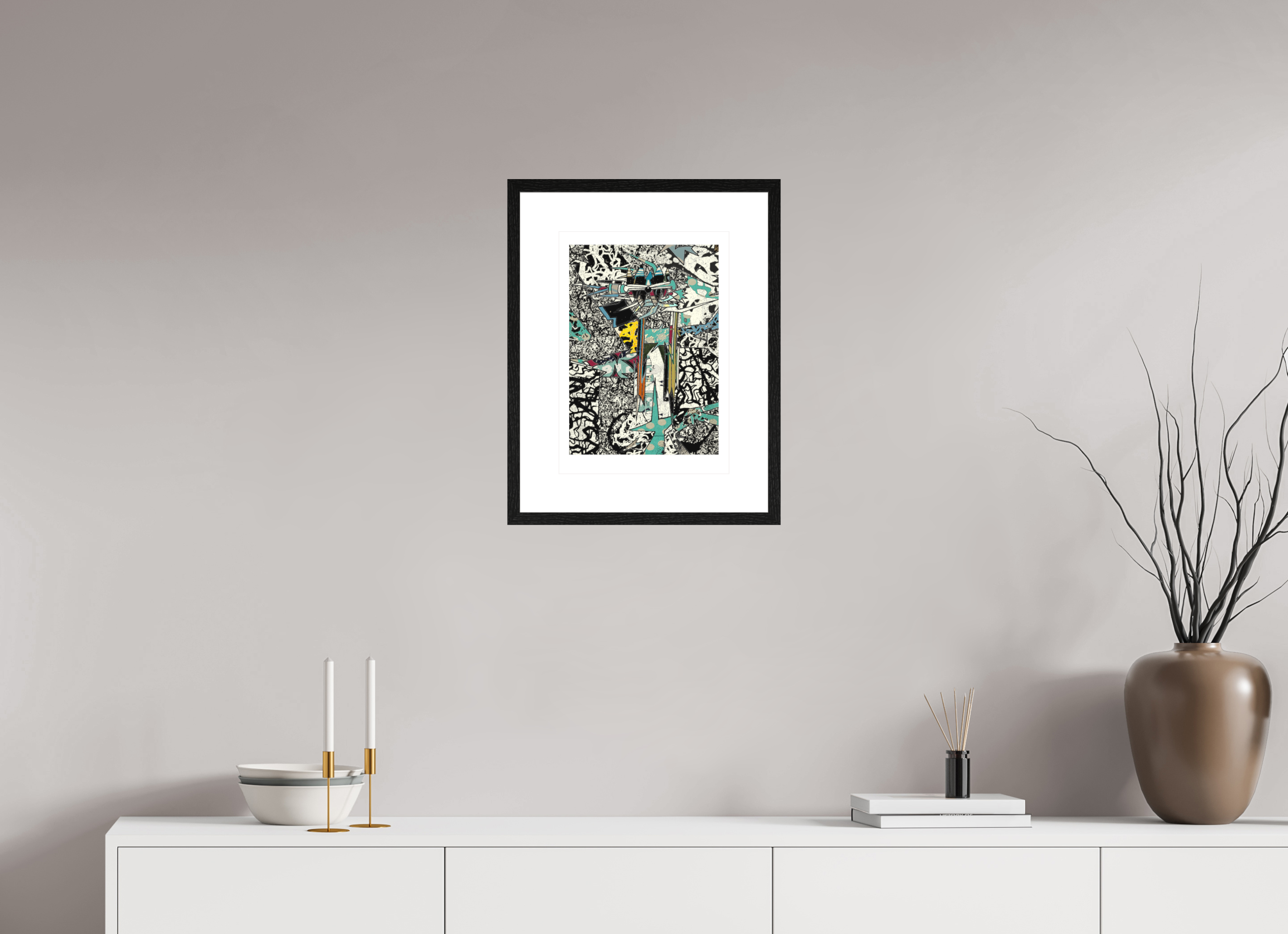 DIN A3 (29,7 x 42 cm), Ilona Mangold A4 - Framed (Black Oak) Tension Structure – Modern Abstract Art Print