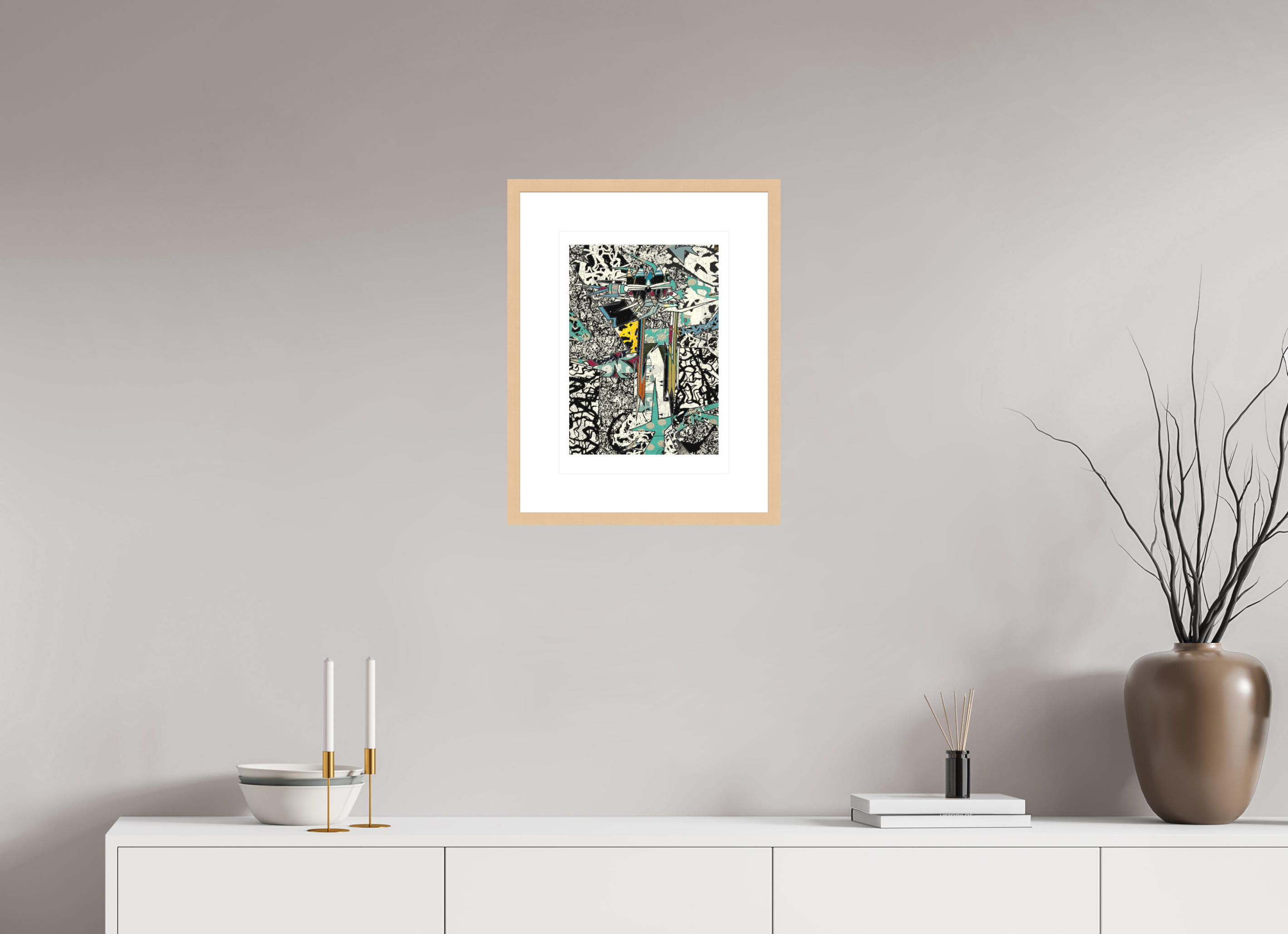DIN A3 (29,7 x 42 cm), Ilona Mangold - Framed (Ahorn natur) Tension Structure – Framed Abstract Wall Art