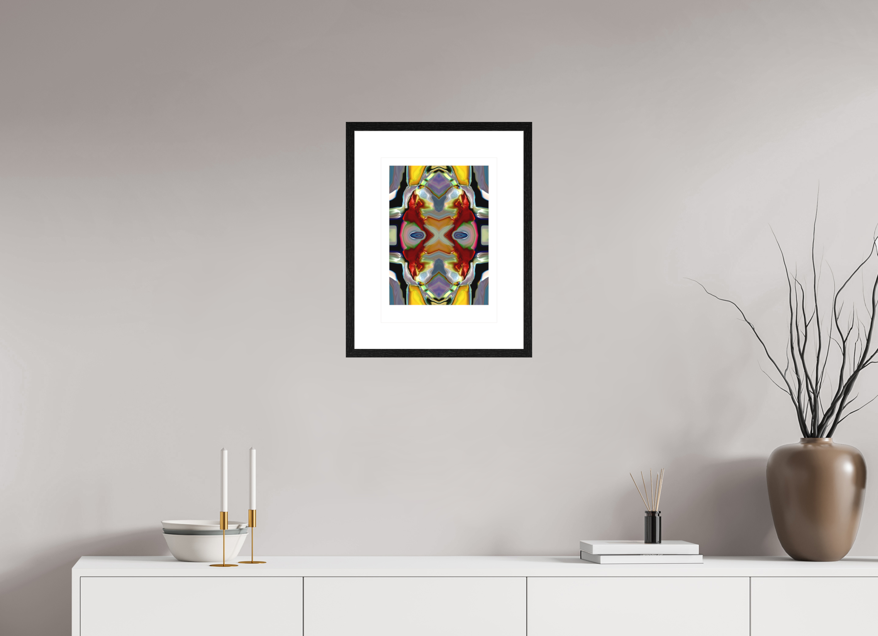 DIN A3 (29,7 x 42 cm), Ilona Mangold A4 - Framed (Black Oak) Vivid Reflection – Framed Abstract Wall Art
