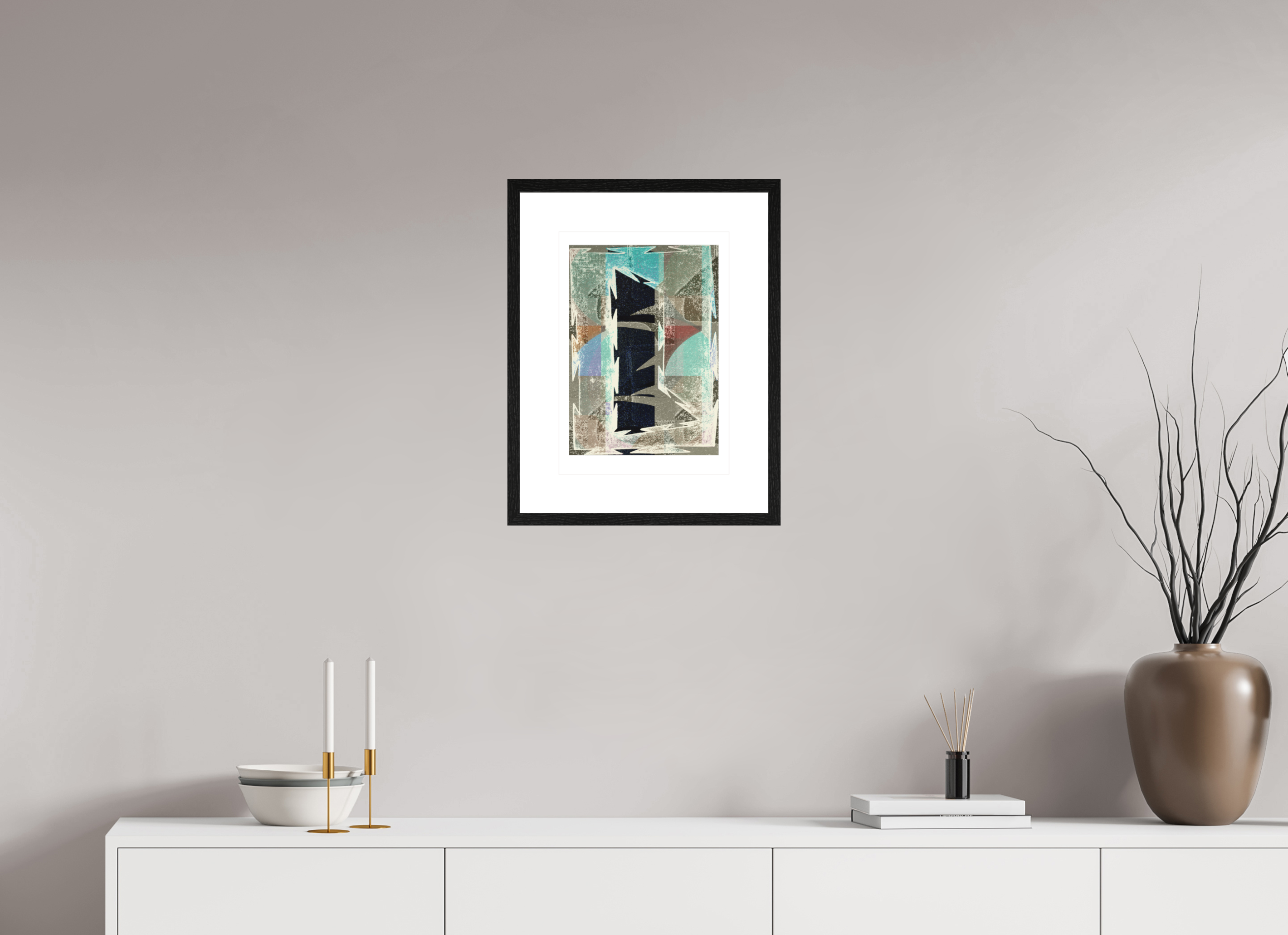 DIN A3 (29,7 x 42 cm), Ilona Mangold A4 - Framed (Black Oak) Quiet Geometry – Framed Abstract Wall Art