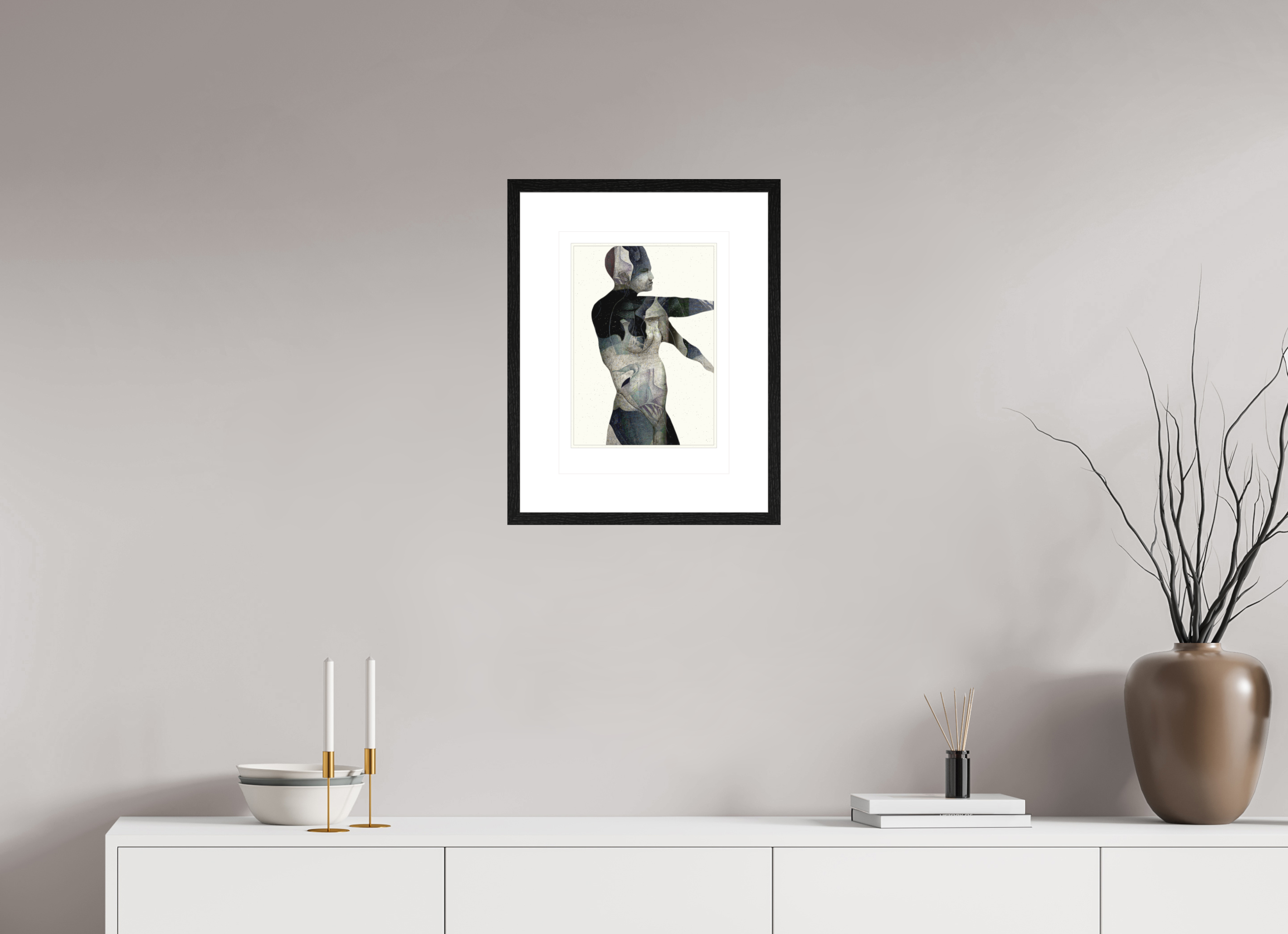 DIN A3 (29,7 x 42 cm), Ilona Mangold A4 - Framed (Black Oak) Fluid Figure – Framed Abstract Wall Art