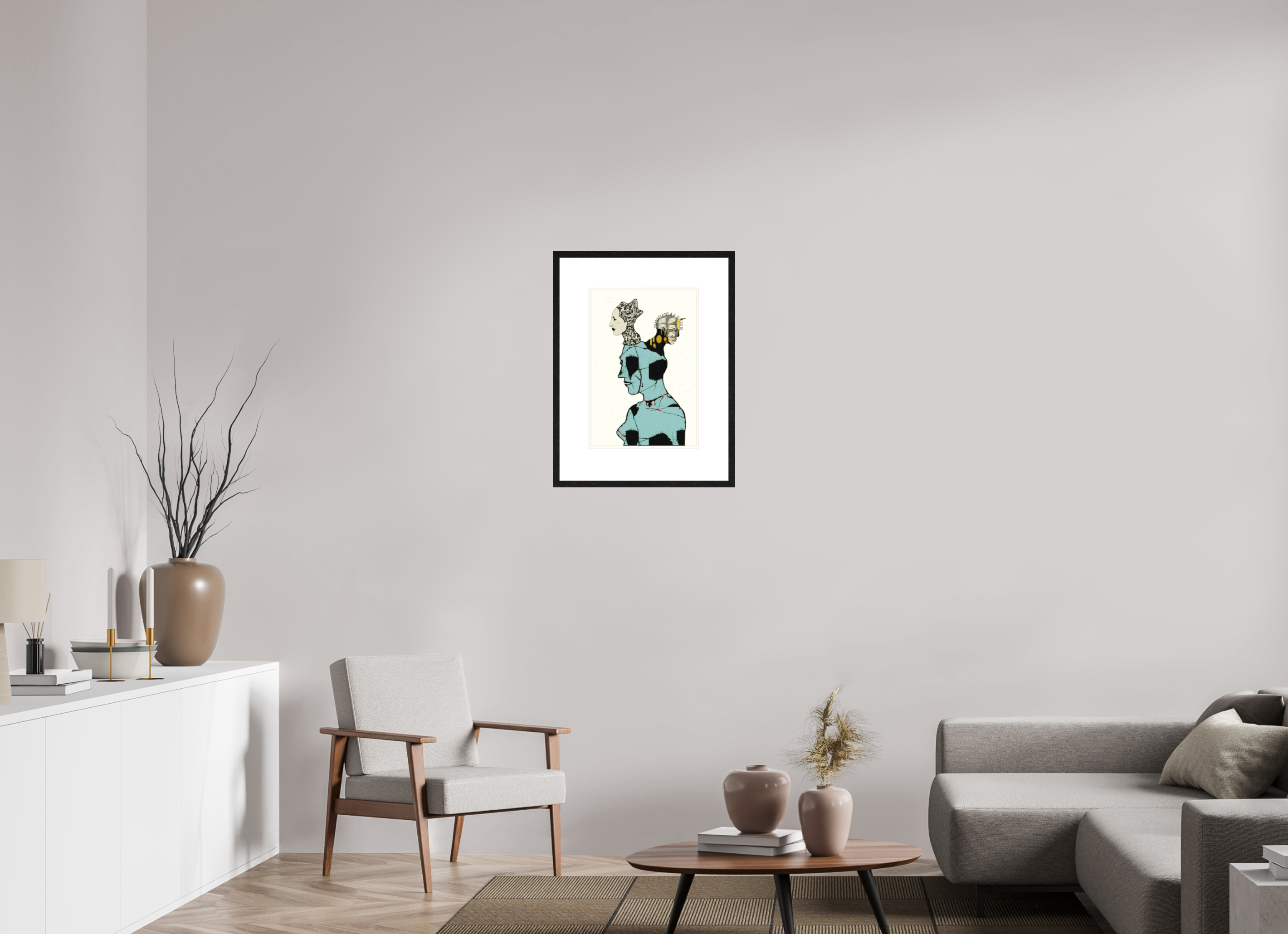 DIN A2 (42 x 59,4 cm), Ilona Mangold A4 - Framed (Black Oak) Dual Identity – Framed Abstract Wall Art