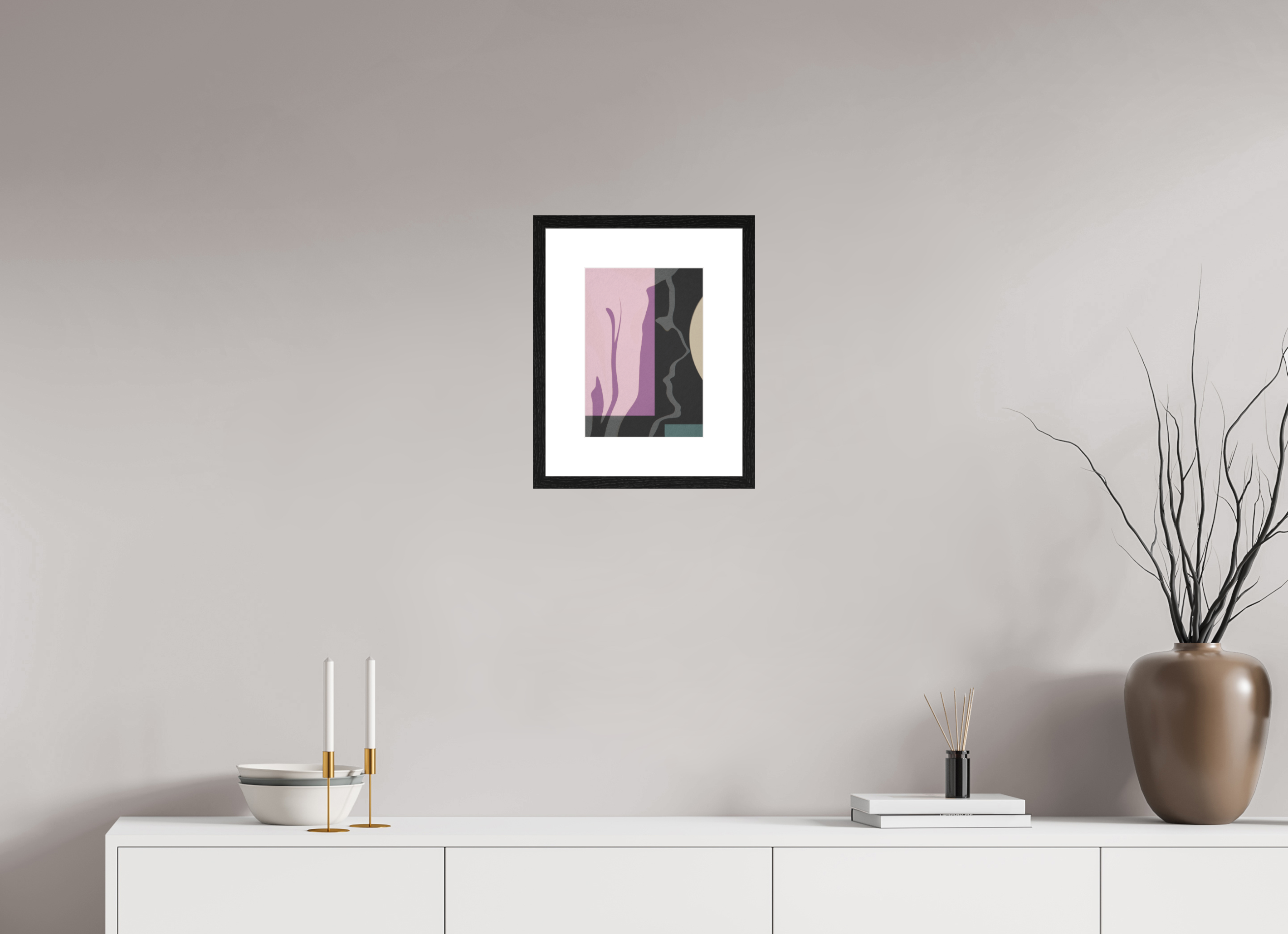 DIN A4 (21 x 29,7 cm), Ilona Mangold A4 - Framed (Black Oak) Quiet Presence – Framed Abstract Wall Art