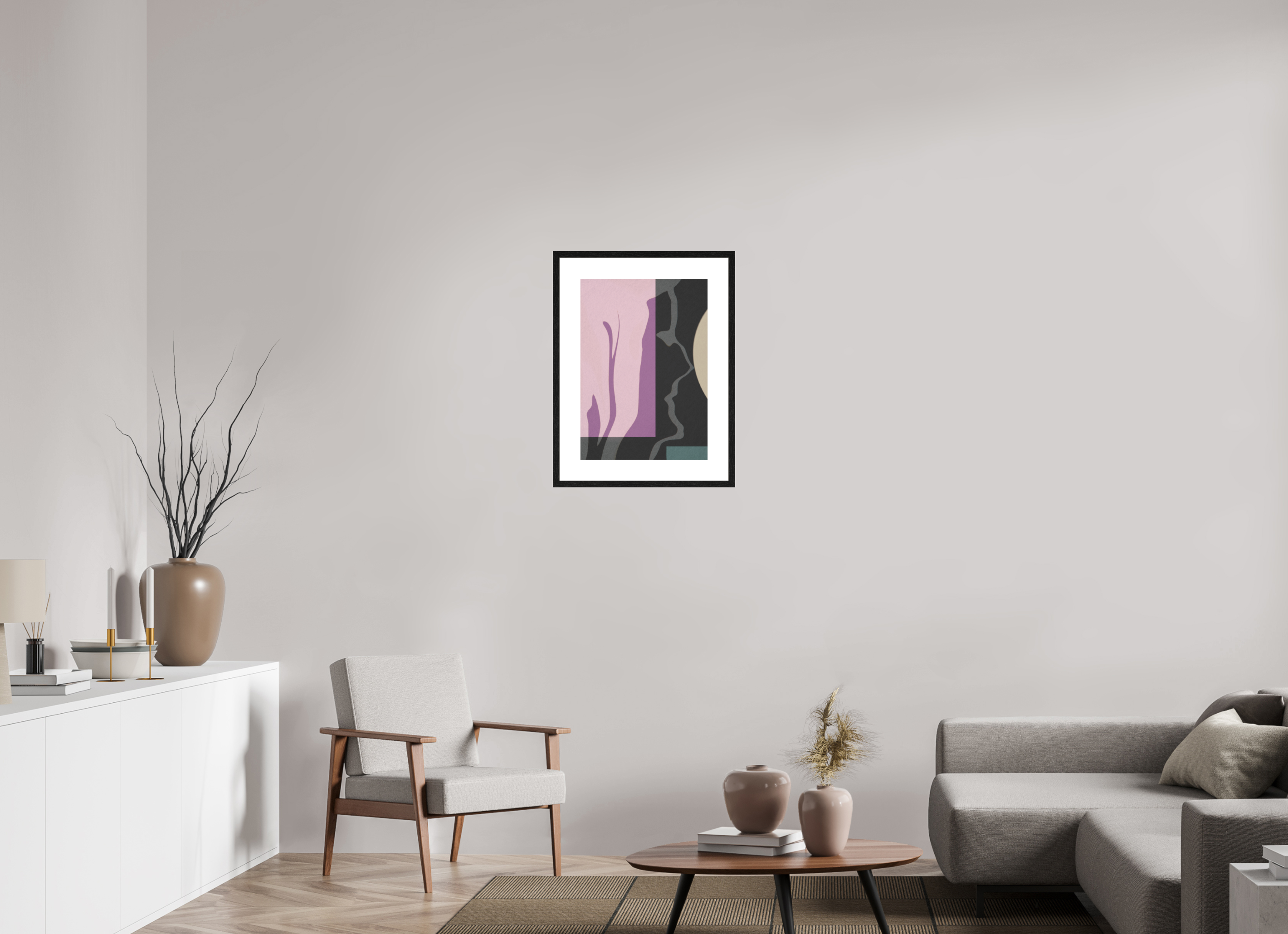 DIN A2 (42 x 59,4 cm), Ilona Mangold A4 - Framed (Black Oak) Quiet Presence – Framed Abstract Wall Art