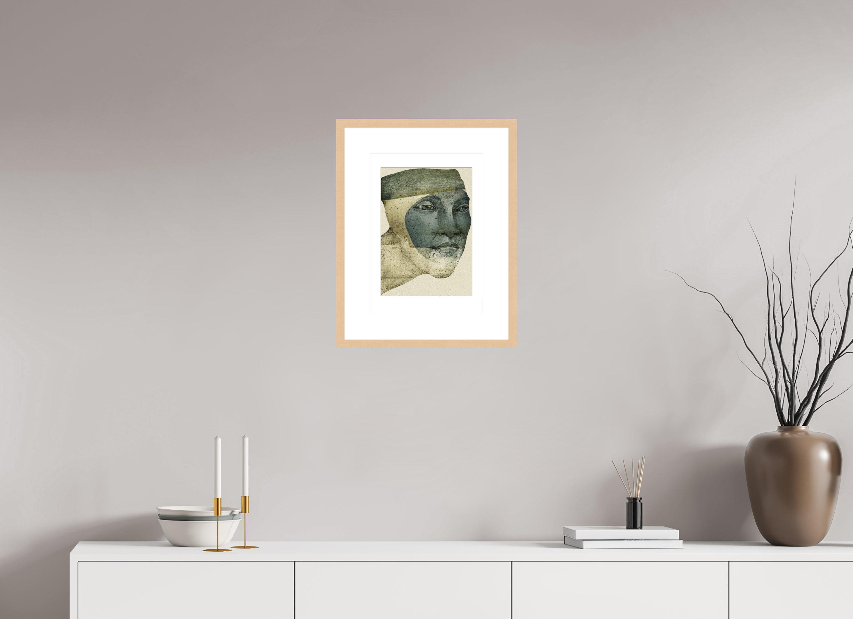DIN A3 (29,7 x 42 cm), Ilona Mangold - Framed (Ahorn natur) Quiet Portrait – Framed Abstract Wall Art
