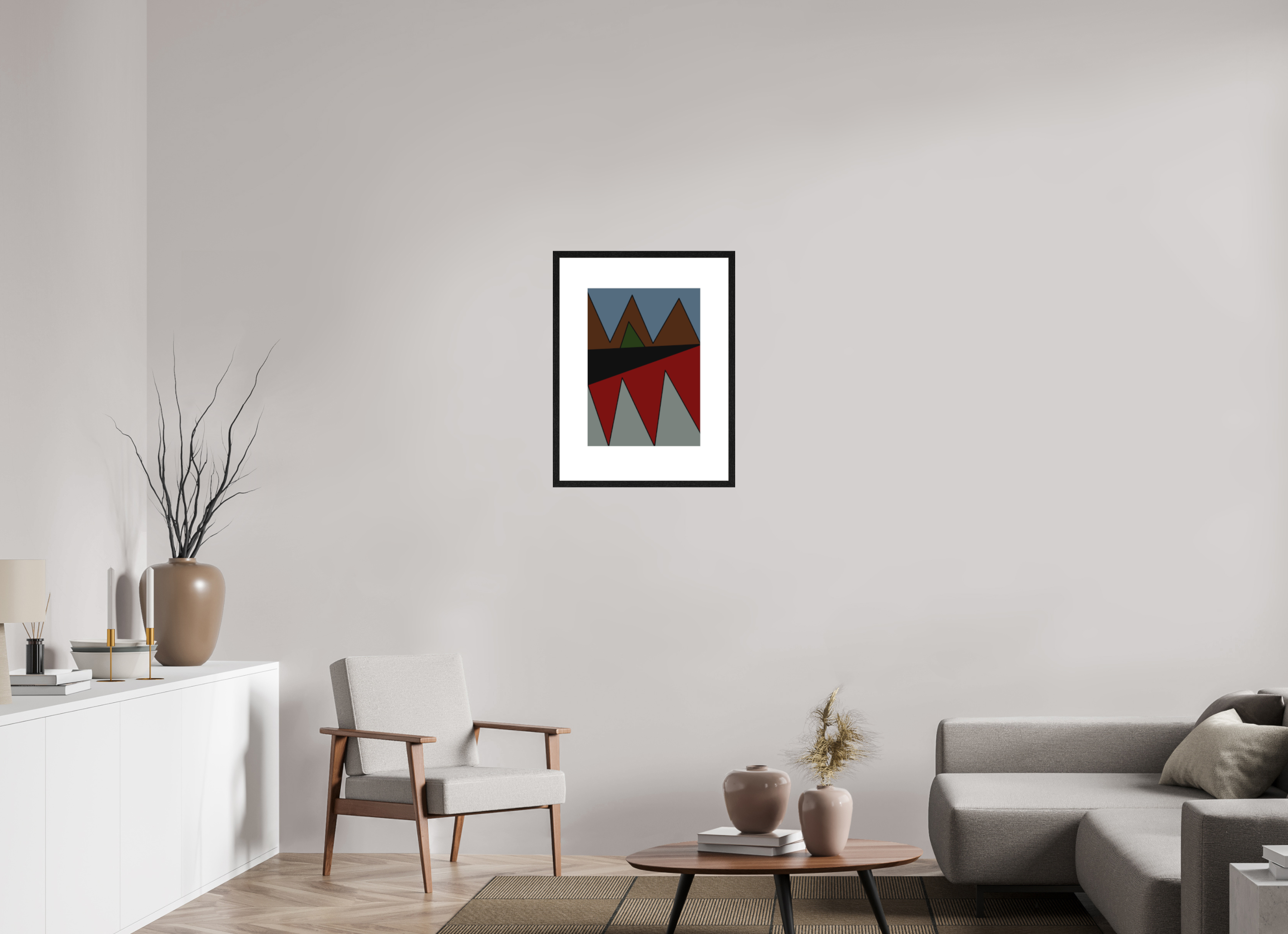 DIN A2 (42 x 59,4 cm), Ilona Mangold A4 - Framed (Black Oak) Bold Geometry – Framed Abstract Wall Art