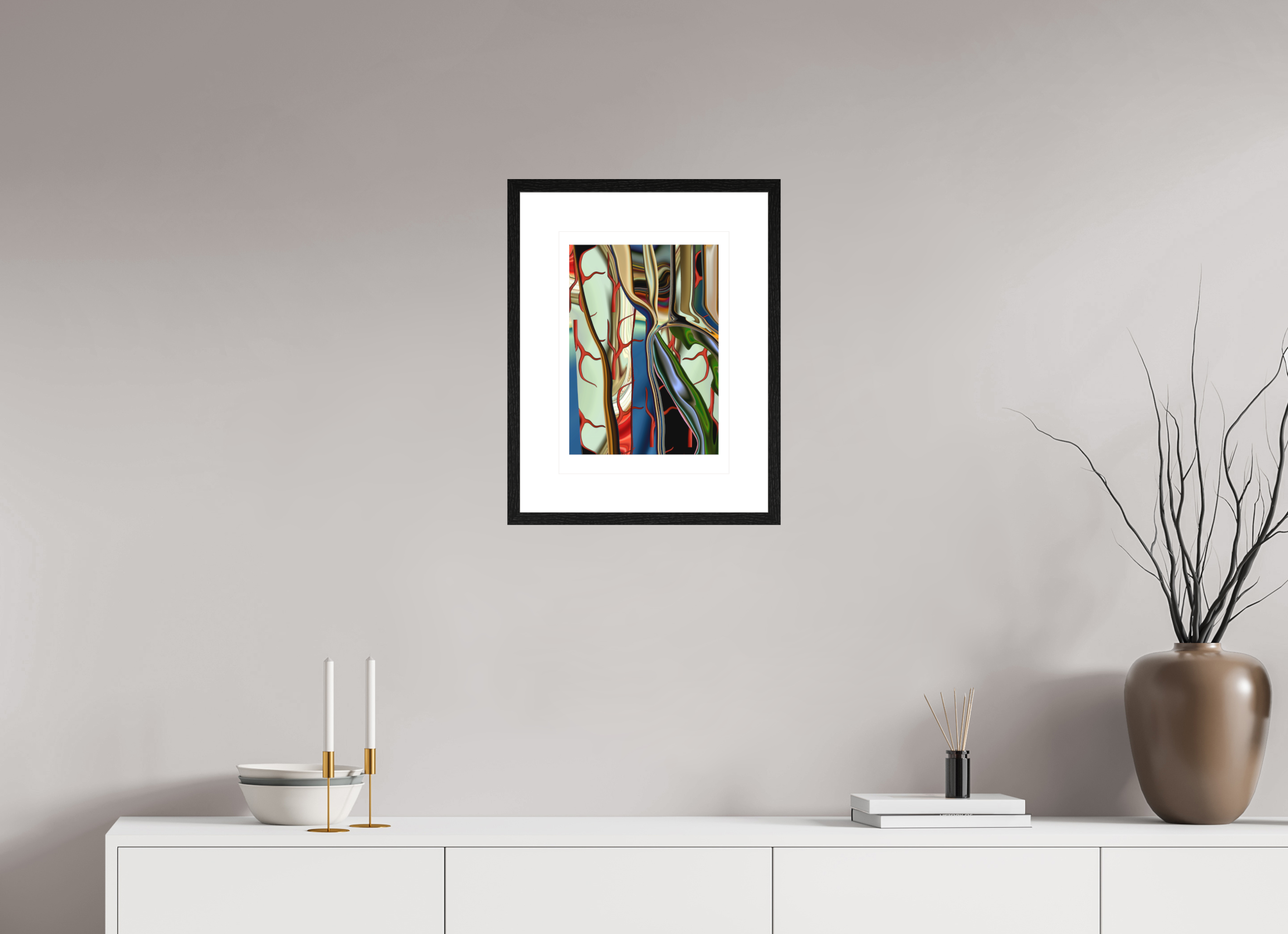 DIN A3 (29,7 x 42 cm), Ilona Mangold A4 - Framed (Black Oak) Liquid Lines – Framed Abstract Wall Art