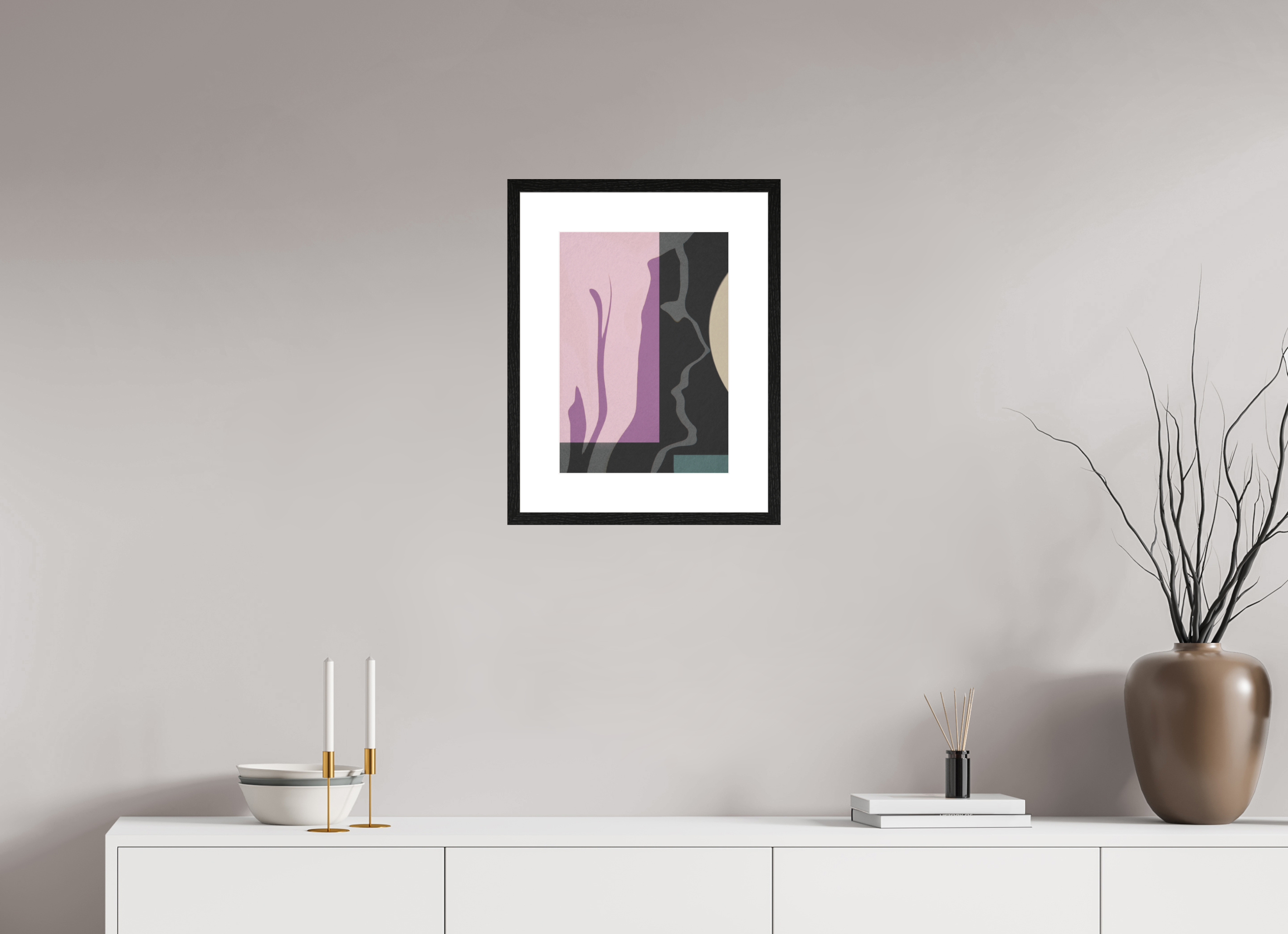 DIN A3 (29,7 x 42 cm), Ilona Mangold A4 - Framed (Black Oak) Quiet Presence – Framed Abstract Wall Art