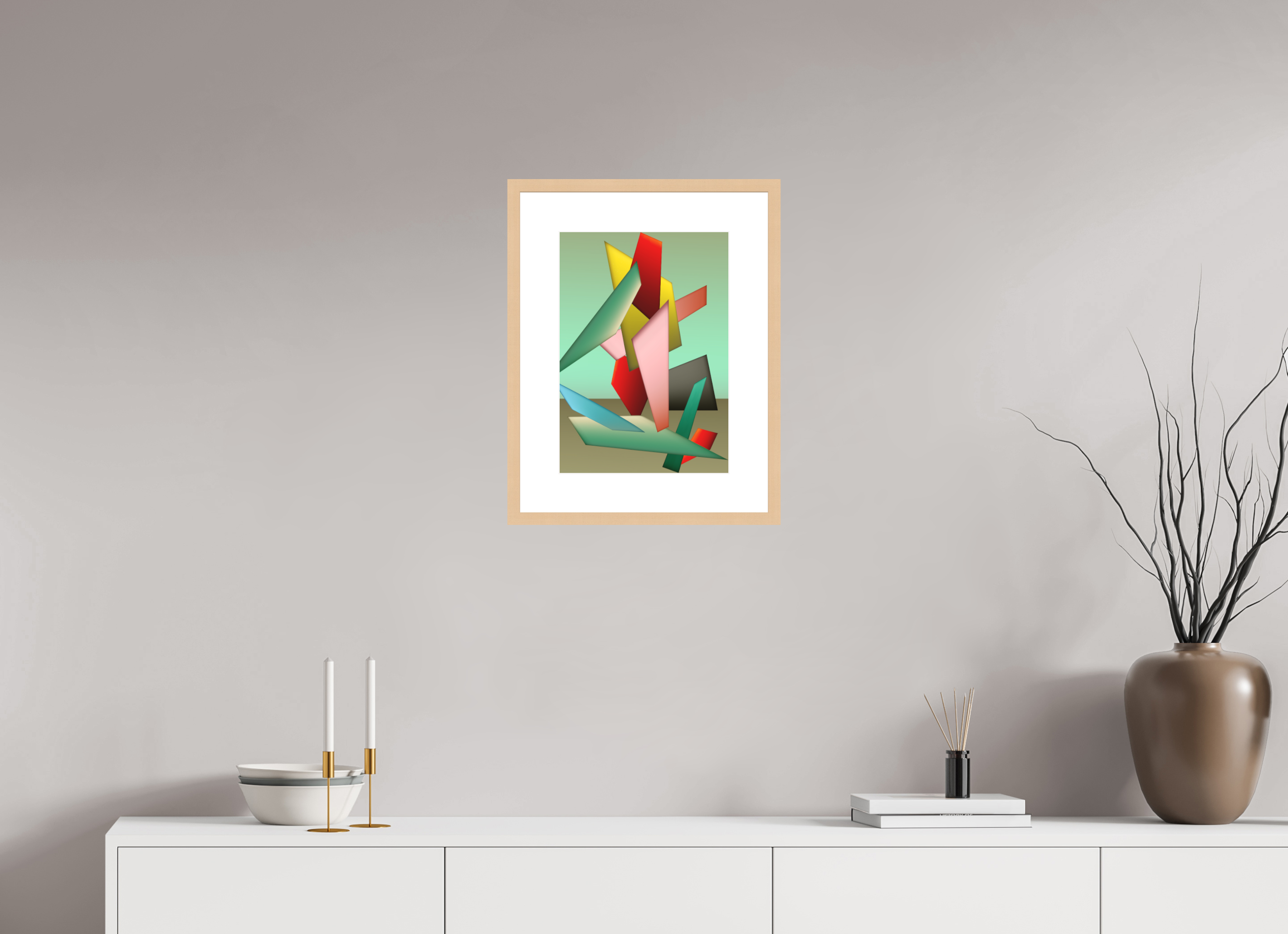 DIN A3 (29,7 x 42 cm), Ilona Mangold - Framed (Ahorn natur) Dynamic Balance – Framed Abstract Wall Art