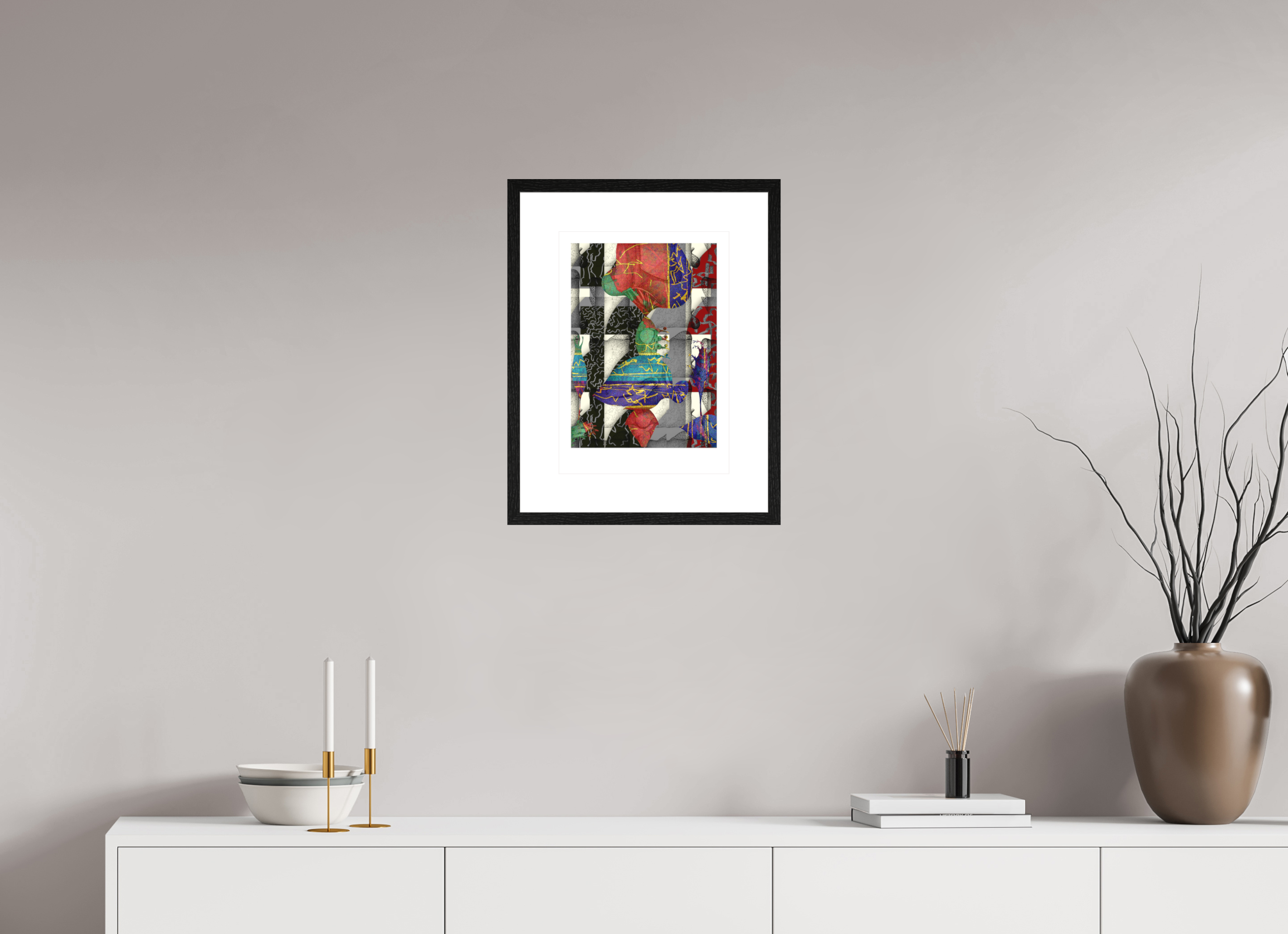 DIN A3 (29,7 x 42 cm), Ilona Mangold A4 - Framed (Black Oak) Vivid Composition – Framed Abstract Wall Art